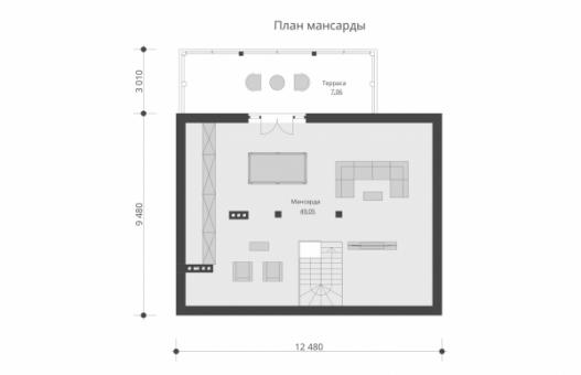 Одноэтажный дом с мансардой и террасами